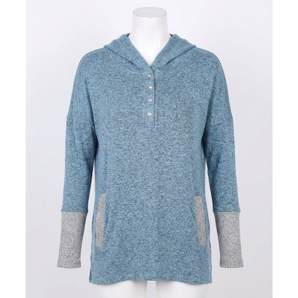 NEW FRENCH KYSS button ribbed hoodie with pocket in wind/tin